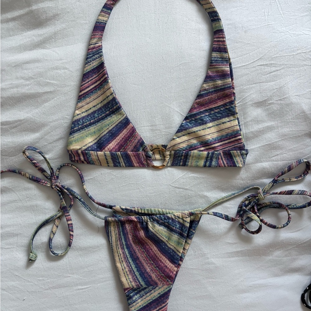 Frankies Bikinis Eden bikini top and Tia bottom in shimmy blue